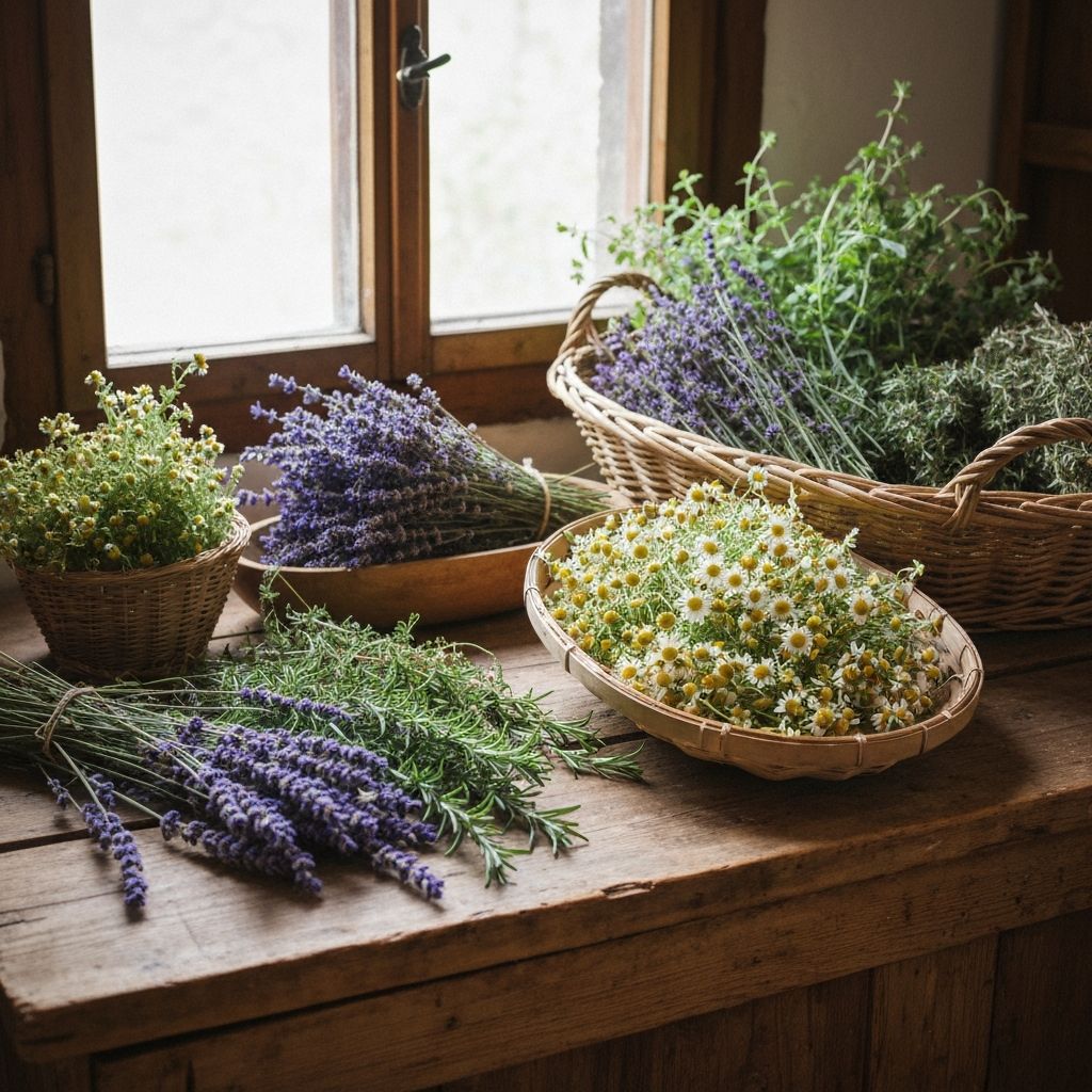 Bio-Kräuter in traditionellem Trocknungsprozess mit natürlichem Licht